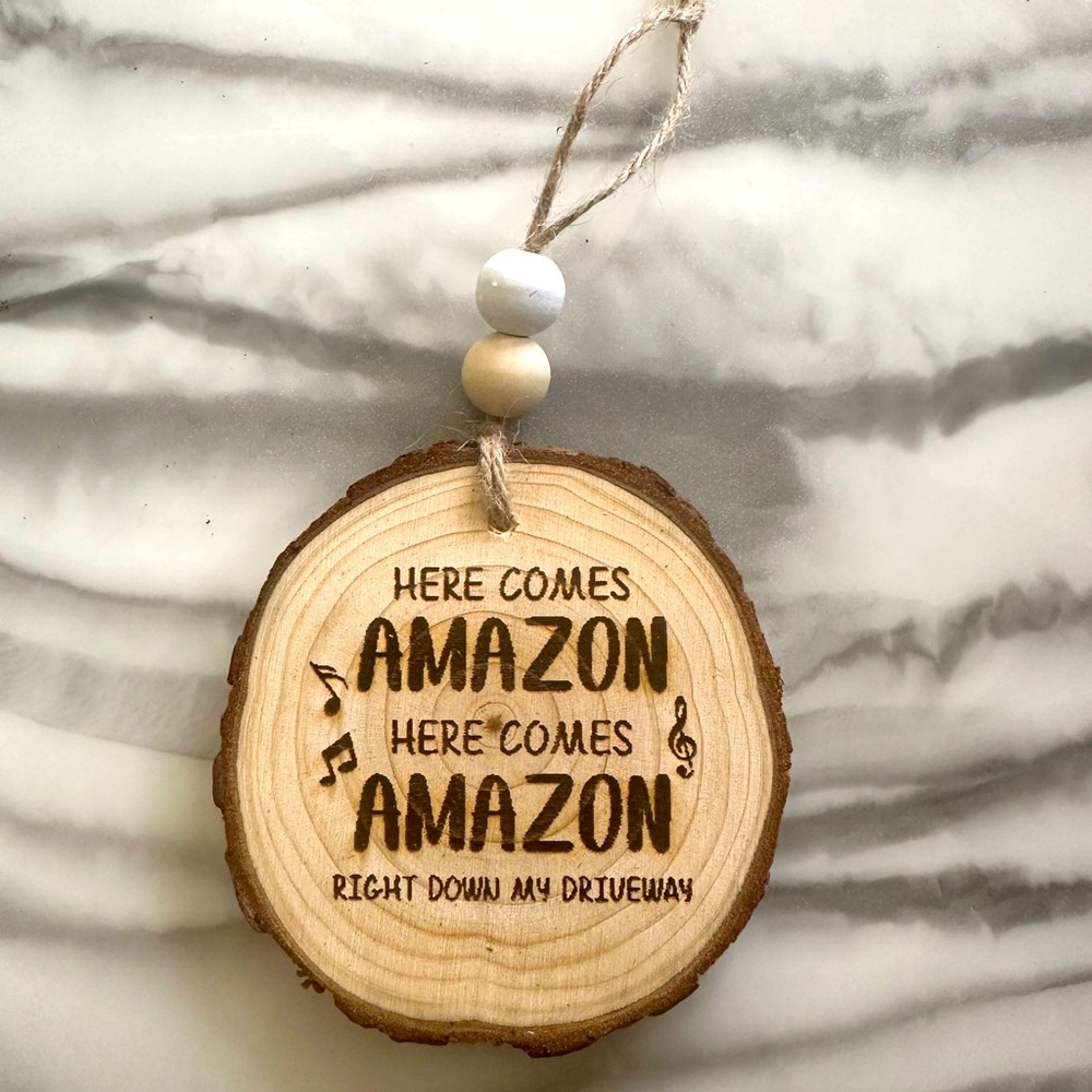 Wood Round Burned Ornament; Amazon Home Decor